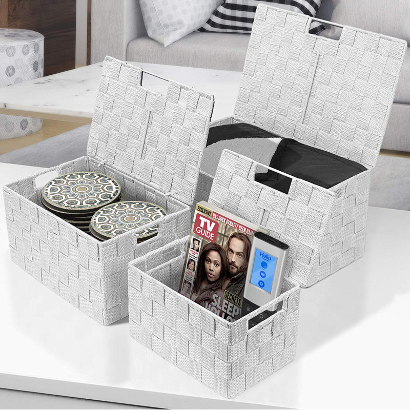 Ensemble de cubes ou bacs en tissu empilable 3 pièces Weave, Blanc