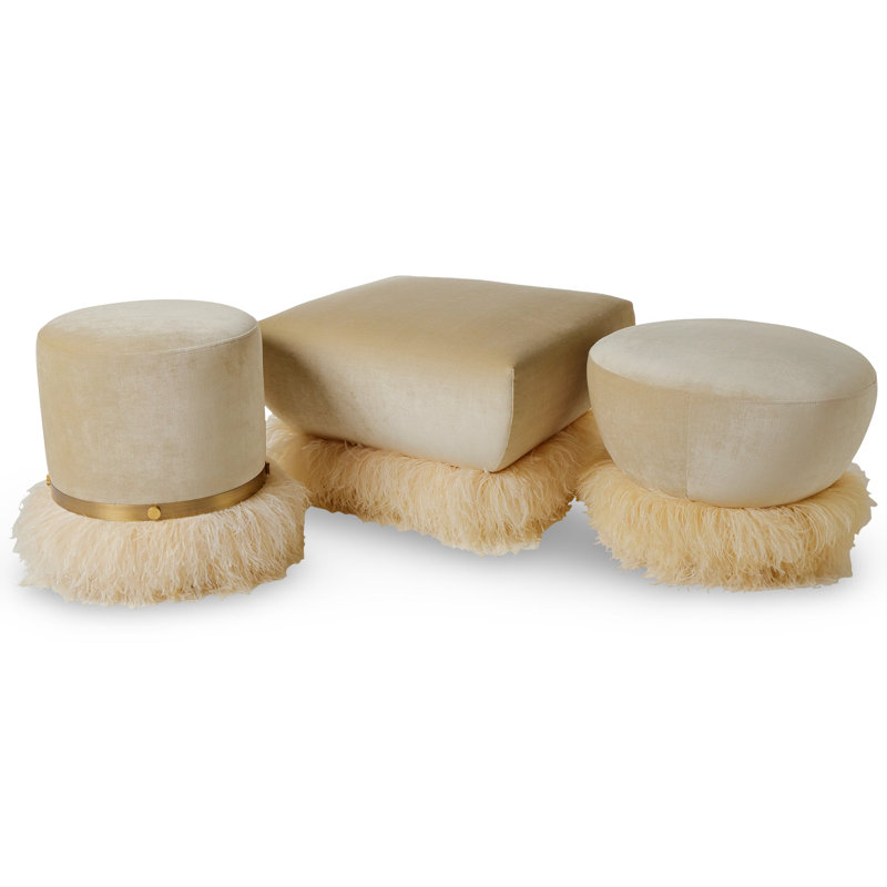 Ostrich Fluff Pouf, Porcelain/Cream