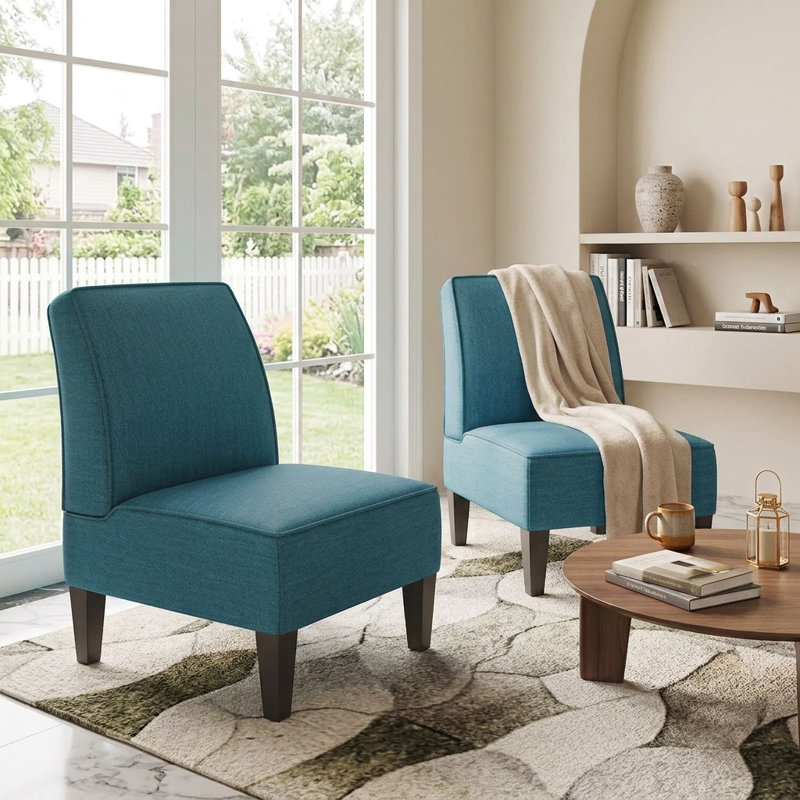 Leanne Upholstered Slipper Chair, Blue