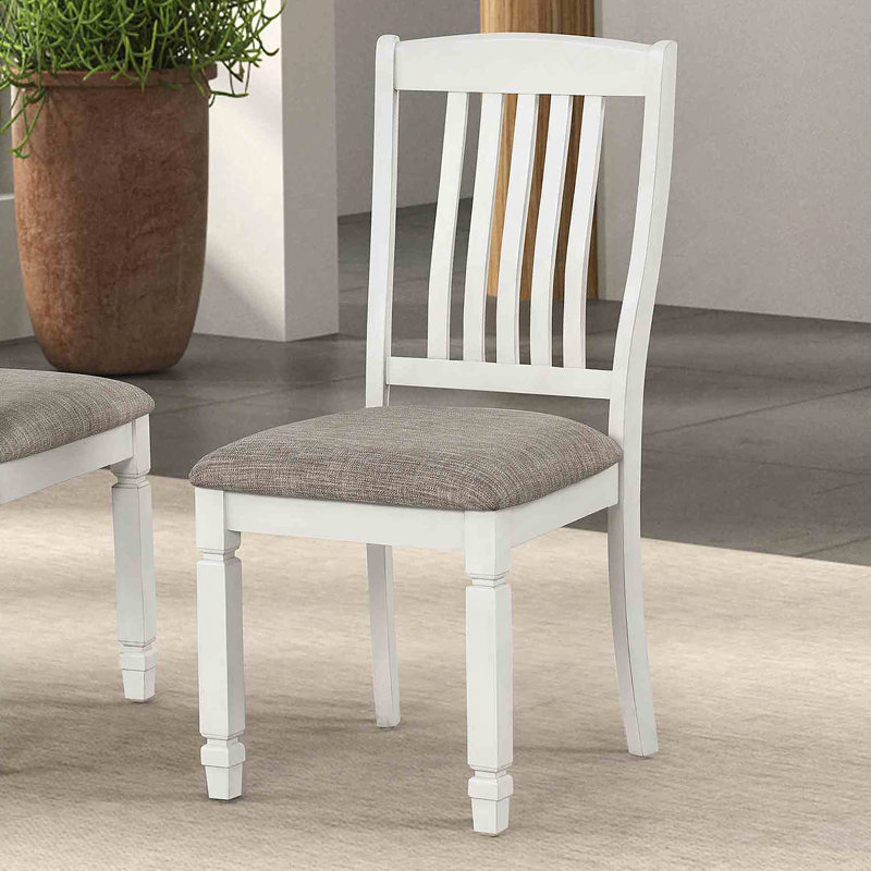 Farmhouse Style 2Pc Side Chair Slat Back Upholstered Seat Rustic White Finish Dining Room Furniture