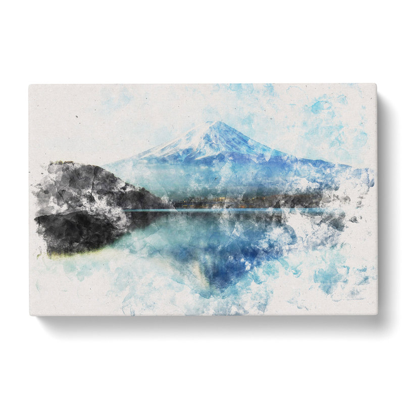 Mount Fuji In Japan Watercolour - Wrapped Canvas Print, 40cm H x 60cm W x 3cm D