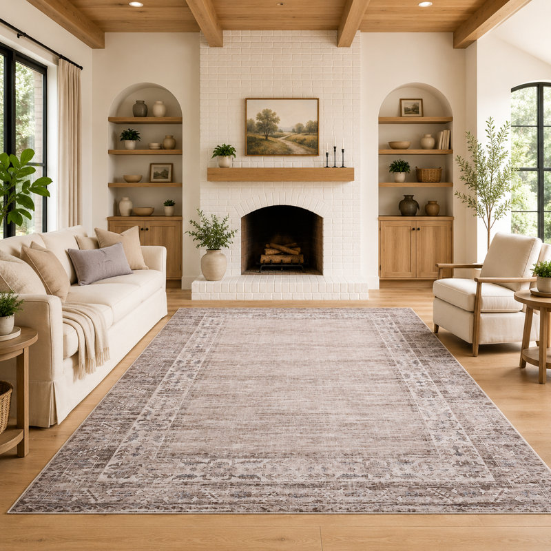 Tapis rétro à bord vieilli avec envers antidérapant, Camel, 10*13ft