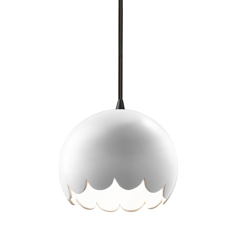 Luminaire suspendu en forme de dôme à 1 lumière Cerra, Blanc brillant, Noir mat