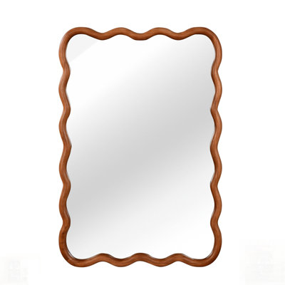 Wavy Rectangle Solid Wood Frame Decorative Mirror, For Enhancing Any Room With Elegant And Functional Design
