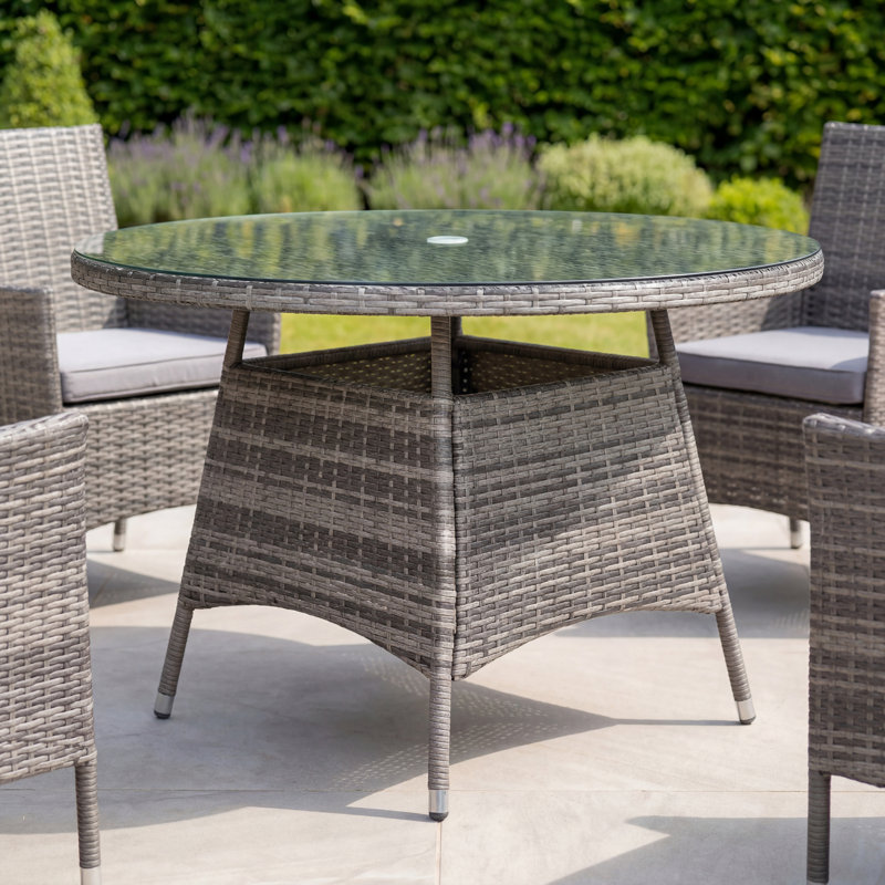 Milano Round Wicker Outdoor Dining Table With Umbrella Hole , 110cm cm W 110cm cm D