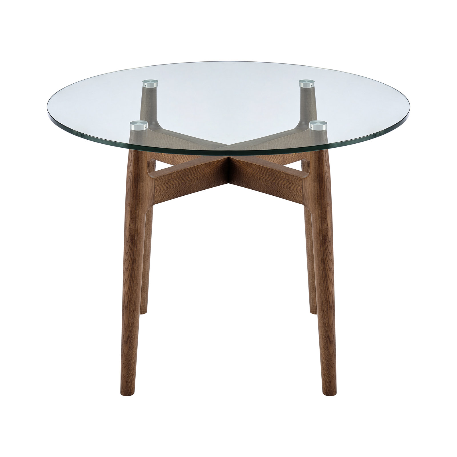 Etna Bistro Table In Clear Glass With Walnut Base