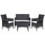 Ensemble de canapé et table d'extérieur 4 pièces en rotin noir, plateau en verre, coussins crème