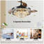 Ventilateur de plafond de 42 po avec ventilateurs de plafond rétractables avec lumières et télécommande 6 vitesses et 3 lumières DEL modifiables en cristal noir