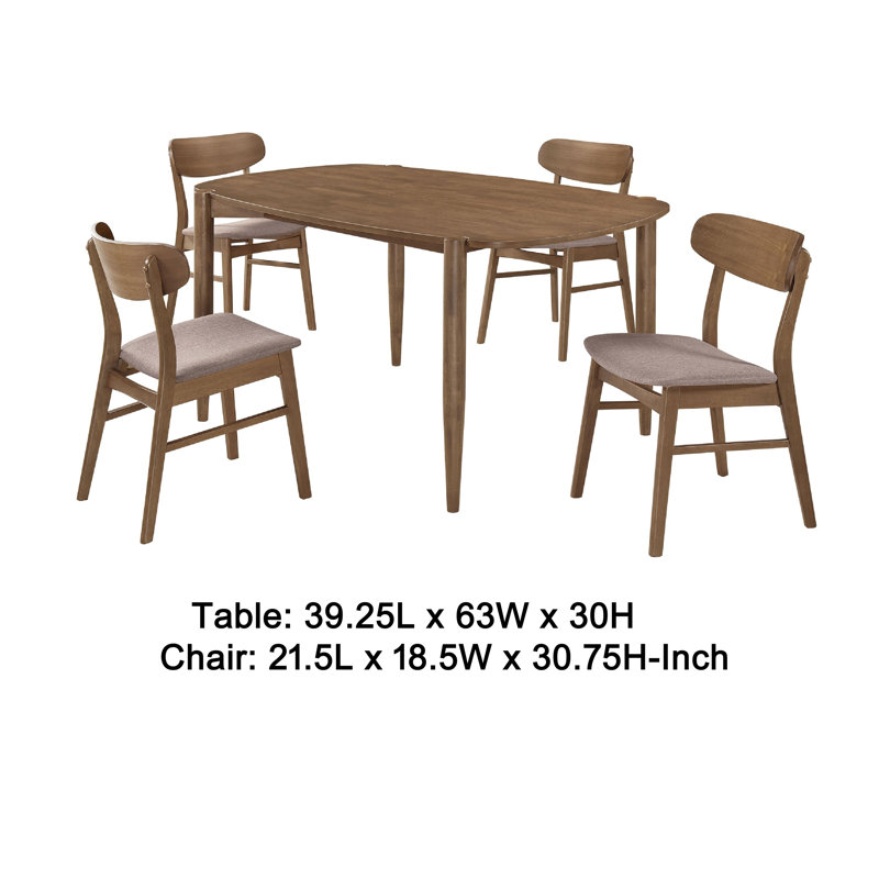 Ensemble de table de salle à manger N 4 chaises Dora, courbé scandinave, brun noyer, 5