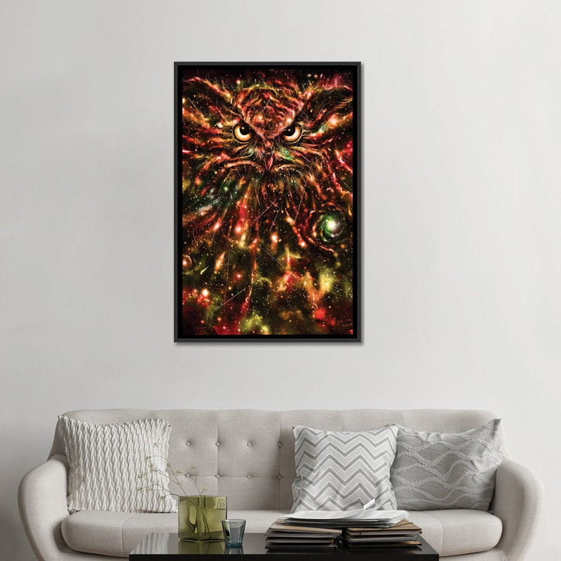 « space hibou », impression sur toile, H 26 po x l 18 po x P 1,5 po, Toile avec cadre noir, Pas de tapis