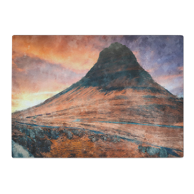 Kirkjufell Mountain in Iceland Painting Chopping Board, 0.4cm H x 20cm W x 28.5cm L
