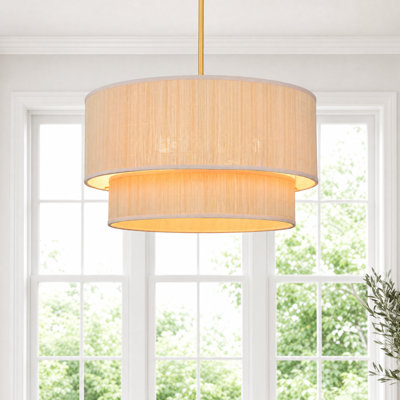 20-Inch  4-Light Dimmable Tiered Rattan Drum Chandelier with Adjustable Height and Gold Finish