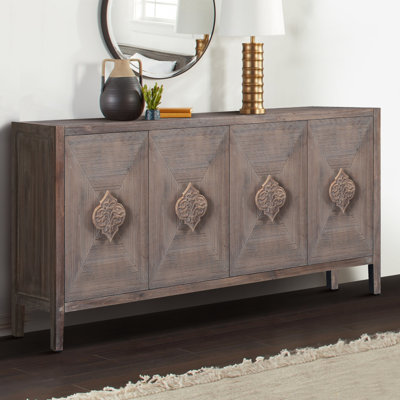 Armoire de salon avec poignées de porte ornées de fleurs - brun antique, 4 portes, cuisine brun, poignée artistique