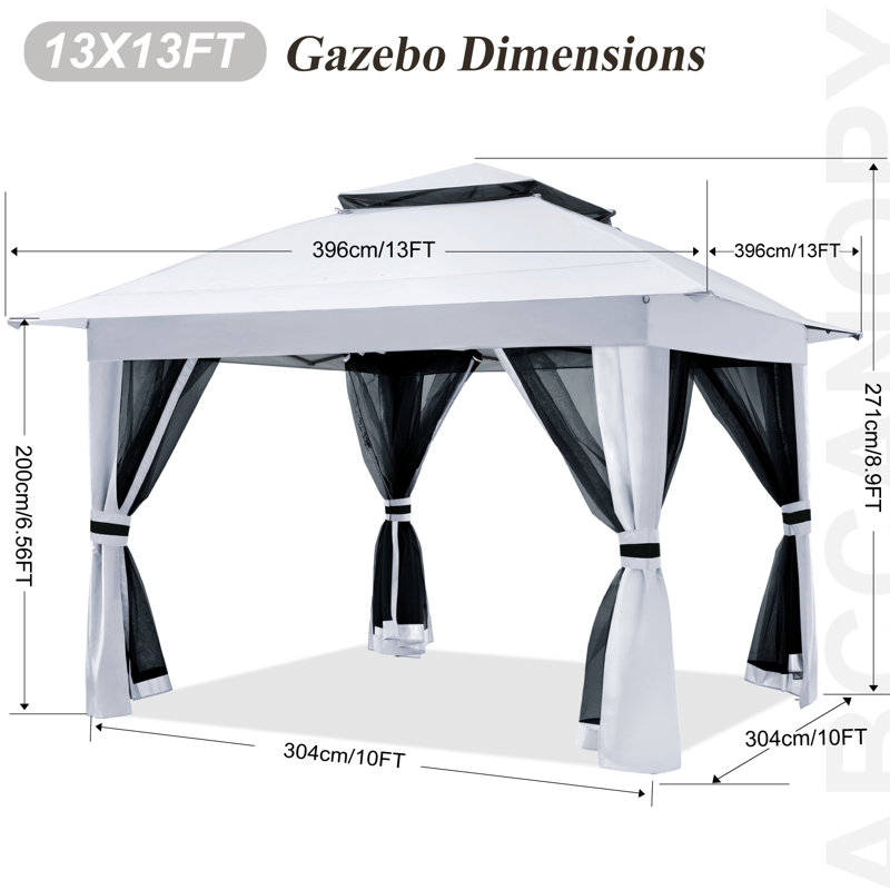 Pavillon de jardin en acier, Blanc, H 108 po x l 146 po x P 146 po