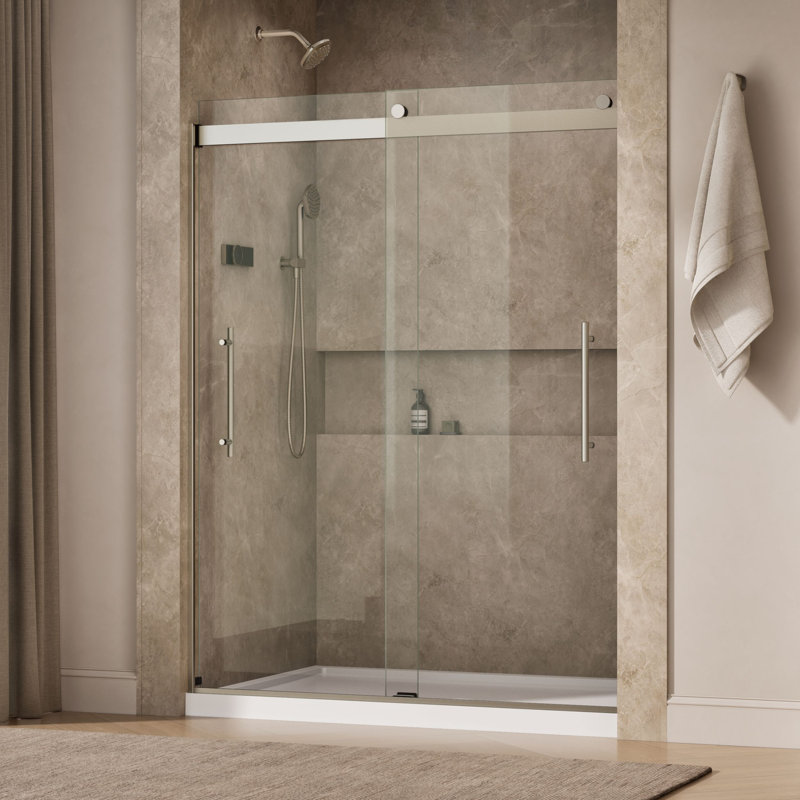 Levity Plus Frameless Sliding Shower Door, 77-9/16 In. H X 56-5/8 - 59-5/8 In. W, With 5/16 In.-Thick Crystal Clear Glass