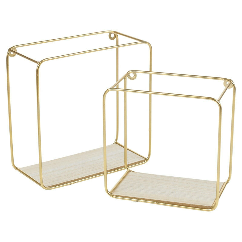 2 Piece Square Metal Floating Shelf, Gold