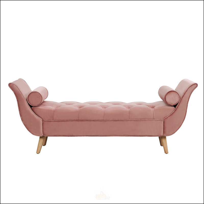 Luxurious Velvet Upholstered Bench With Two Pillows, Button Tufted Ottoman For Comfort And Style In Any Room, Pink