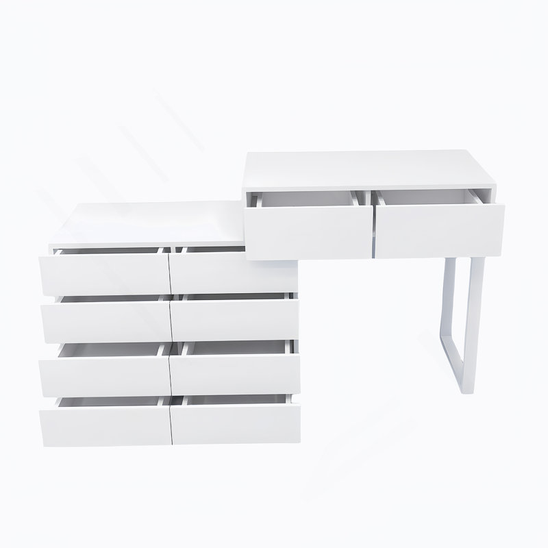 Commode 10 tiroirs à rallonge, sans poignée, meuble-lavabo blanc