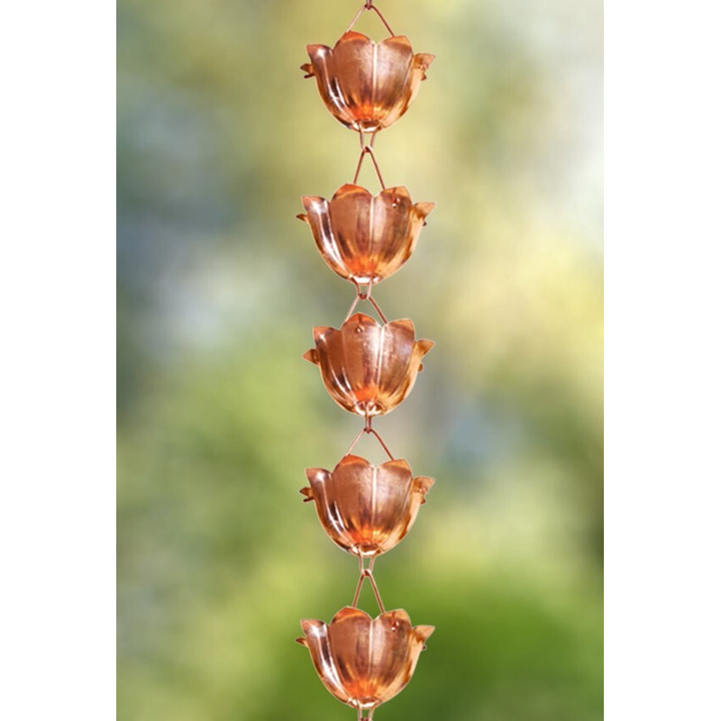 Pure Copper Lotus Cup Rain Chain Replacement Downspout for Gutters