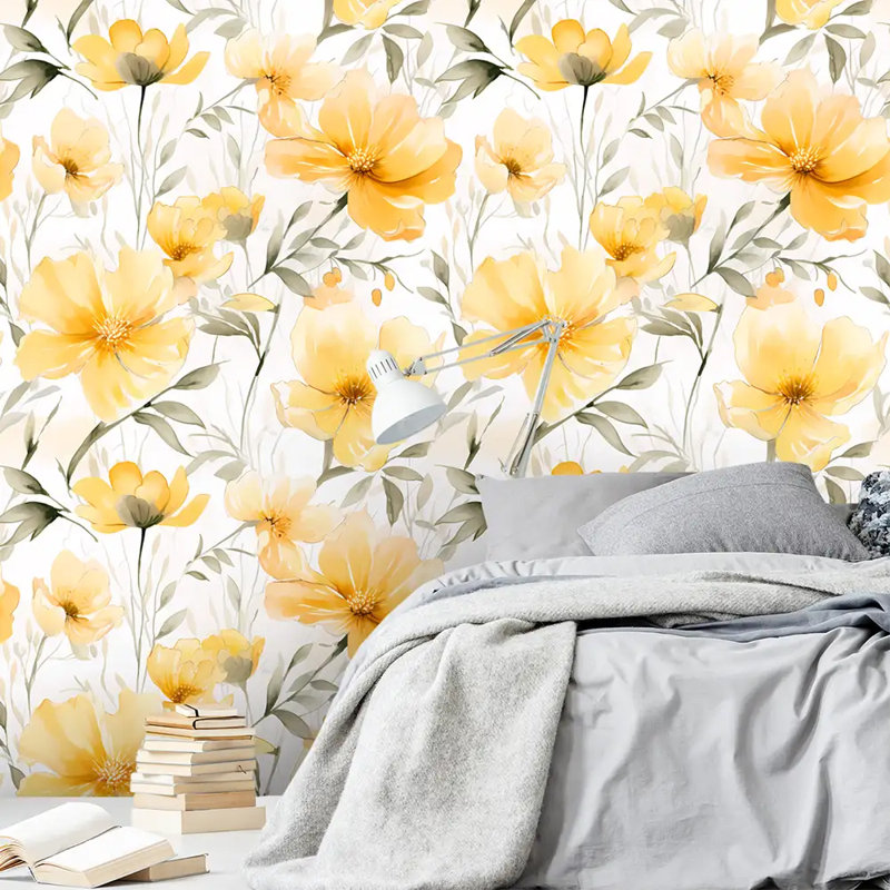 Rouleau de papier peint floral jaune