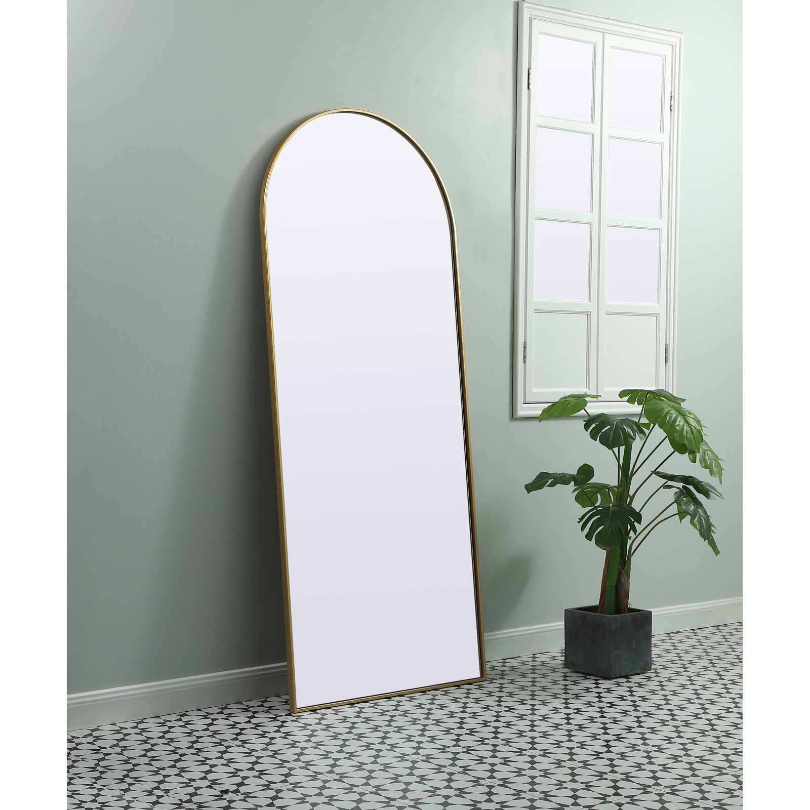 Sabine Metal Arch Wall Mirror, Brass, 76" x 32"