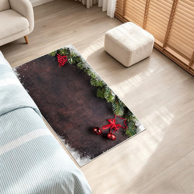 Tapis de Noël vert lavable à la machine avec sapin enneigé, Rectangle 32" x 47"