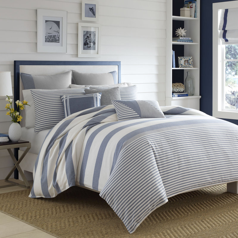 Nautica Fairwater Cotton Blue Duvet Cover Set, Twin Duvet Cover + 1 Standard Sham