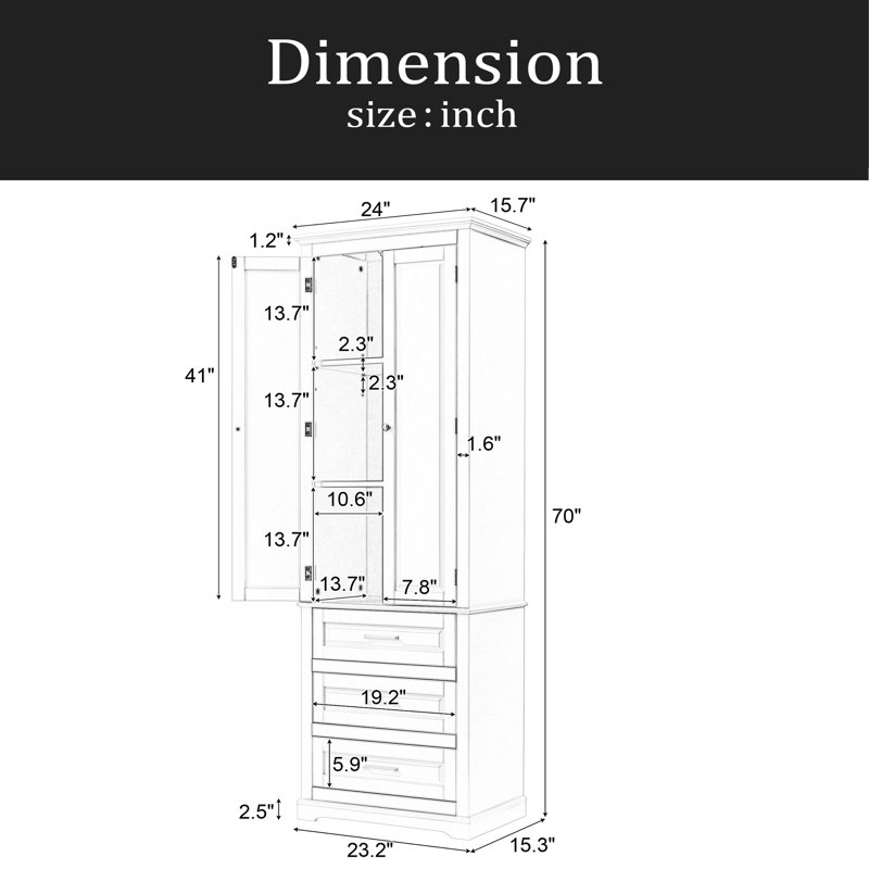Grande armoire de rangement avec trois tiroirs pour la salle de bain / bureau, Gris
