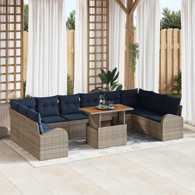 Ensemble de canapé de jardin 11 pièces gris et bleu marine 100 x 55 x 73 cm, Coussin bleu marine / structure grise