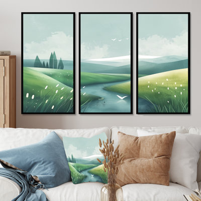 «Green Grey Pond Meadows In Tuscany I», ensemble d'art mural de ferme