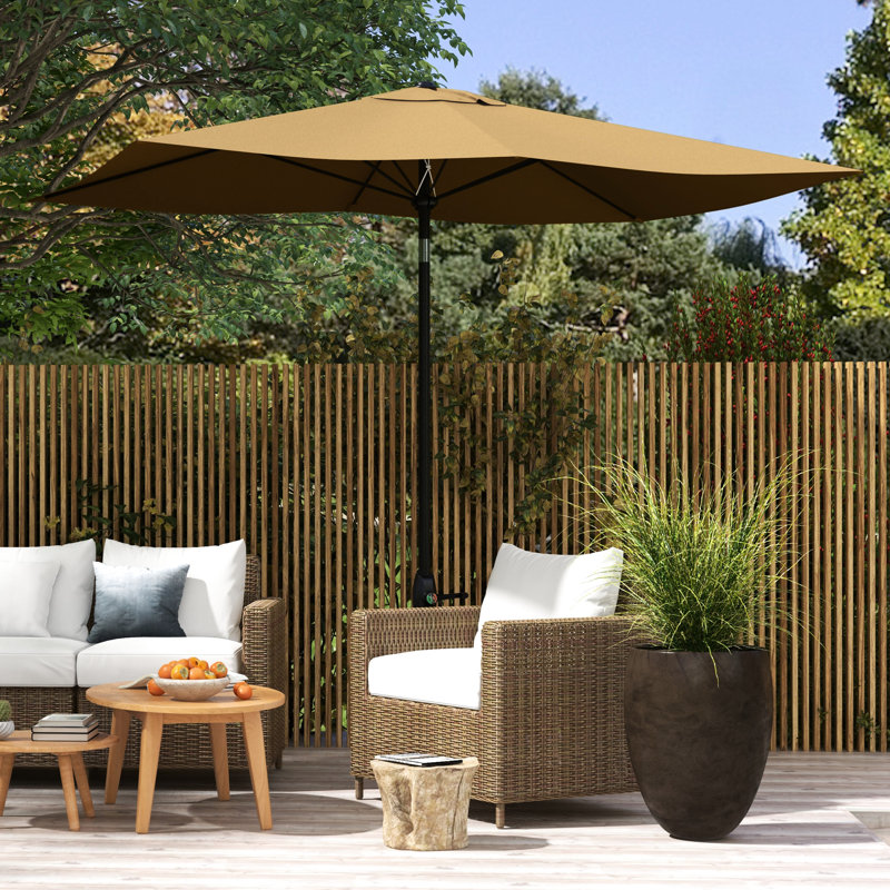 Parasol rectangulaire de 6,5 pi x 10 pi, couleur café, avec manivelle fonctionnelle et inclinaison réglable, protection 50+ pour abri de table extérieur, manivelle facile, fonction d'inclinaison, café, 50