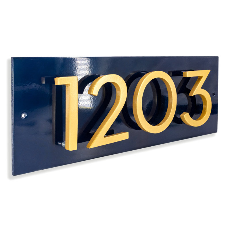 Plaque d'adresse horizontale flottante 4 po (4 chiffres), Bleu marine, Nickel satiné deux tons