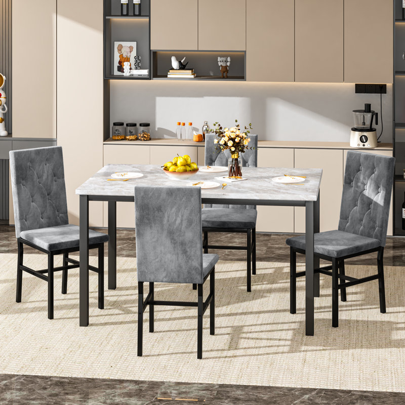 Ensemble de table de salle à manger 5 pièces avec luxueuses chaises capitonnées à boutons, ensemble de table et chaises de salle à manger de cuisine moderne, ensemble de table de salle à manger pour petit salon