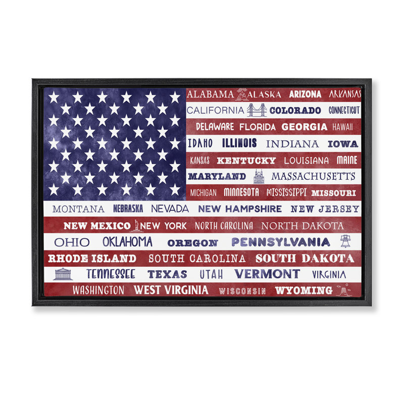 Cadre flottant avec drapeau des États-Unis, design par Daniela Santiago, Cadre flottant noir de jais, H 21 po x l 31 po