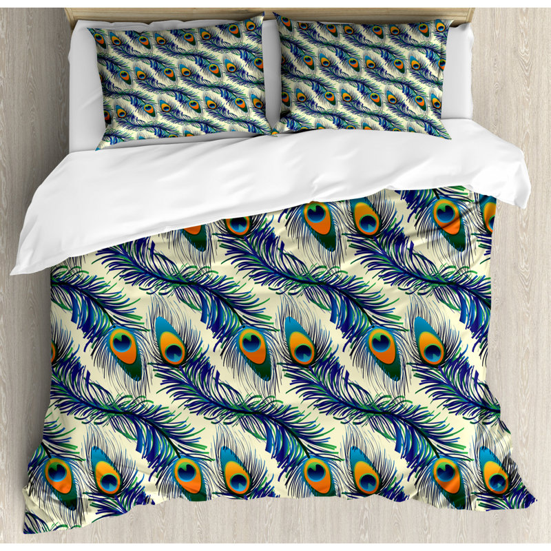 Peacock Eclectic Polyester Duvet Cover, King Duvet Cover + 2 Standard Shams