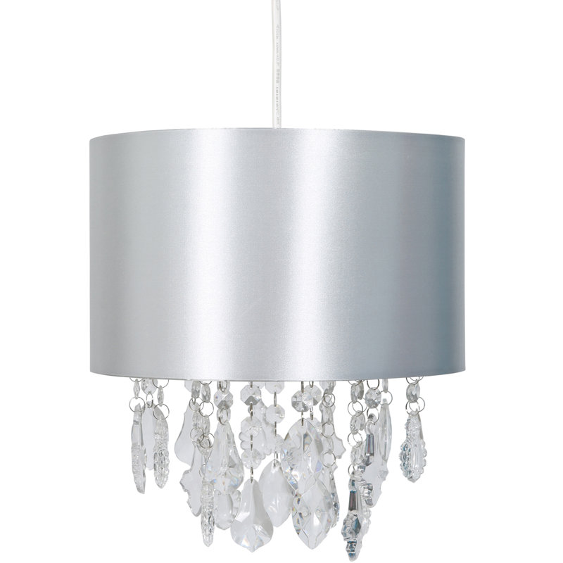 30cm H Metal Drum Pendant Shade ( Uno ) in Silver