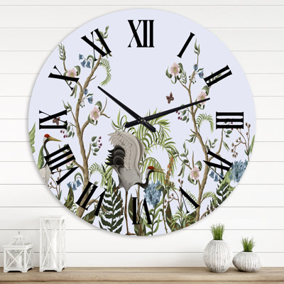 Bordure avec grues et pivoines de style chinois - Horloge murale traditionnelle