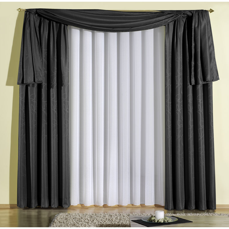 Longoria Room Darkening Window Scarf, 600cm Width x 135cm Drop, Black