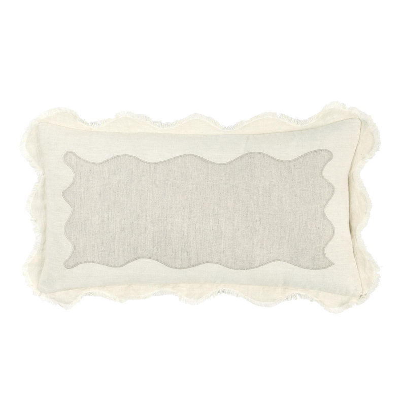 Ivory Linen Blend Rectangular Pillow with Embroidered Applique