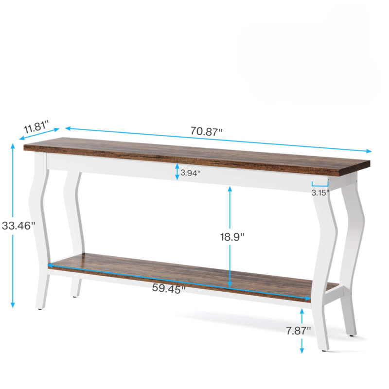 Console rétro vintage avec 2 tablettes, canapé extra long pour grands canapés modulaires et rangement dans le vestibule
