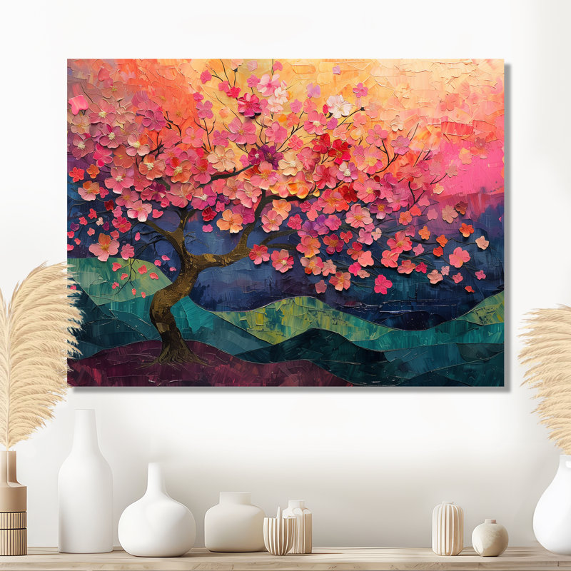  «Cherry Blossom Tree II» - décoration murale cerisier en fleurs, Gold Floater Framed, 24" H x 32" W