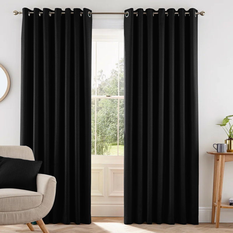 Crisfield Eyelet Blackout Thermal Curtains, 168cm Width X 213cm Height, Black