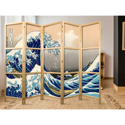 225cm W x 171cm H 5 - Panel Solid Wood Folding Room Divider