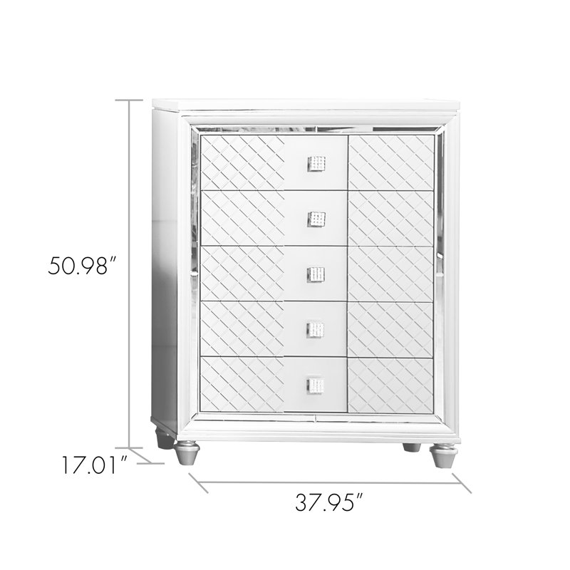 Commode 5 tiroirs Mian, Blanc