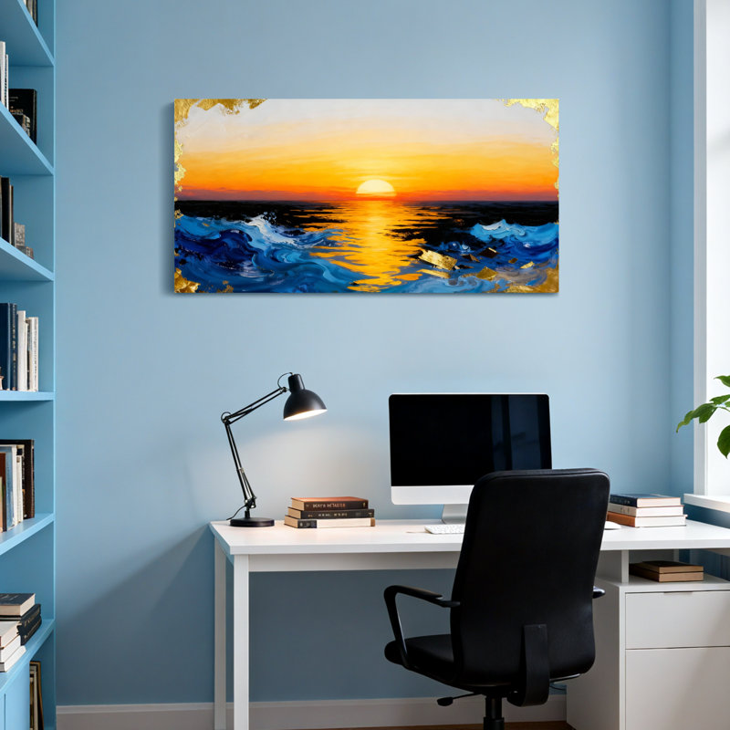 Art nautique et coucher de soleil sur l'océan, H 20 po x l 40 po