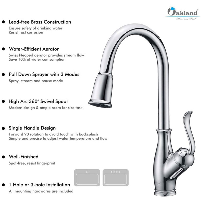 OAKLAND Pull Down Kitchen Faucet, Chrome