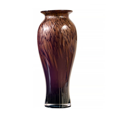 Vase de table moderne en verre teinté soufflé à la main avec grain de verre émaillé et vase décoratif à large ouverture
