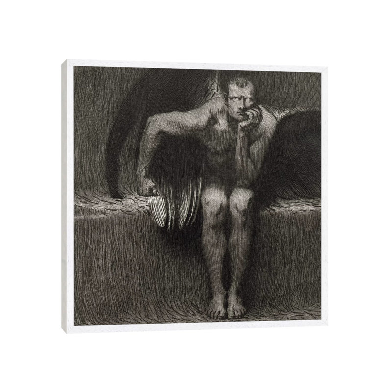 Lucifer, 1892 by Franz Von Stuck - Painting on Canvas, 45.72cm H x 45.72cm W x 3.81cm D, White Framed