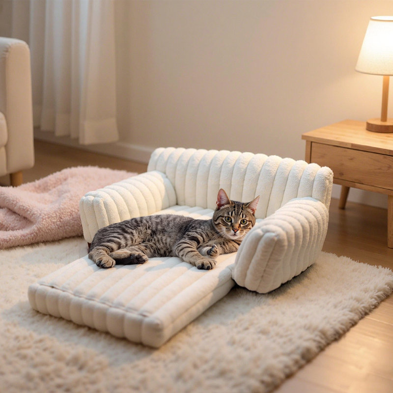 Canapé pour chat pour animaux de compagnie - Canapé-lit pliable pour animaux de compagnie à double couche, lit pour animaux de compagnie moyen et petit avec molleton en velours côtelé doux de qualité supérieure