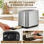 Grille-pain à écran tactile en acier inoxydable de 2 tranches de 800 watts avec largeur de 1,5 po, 5 modes de pain et 6 réglages de teinte